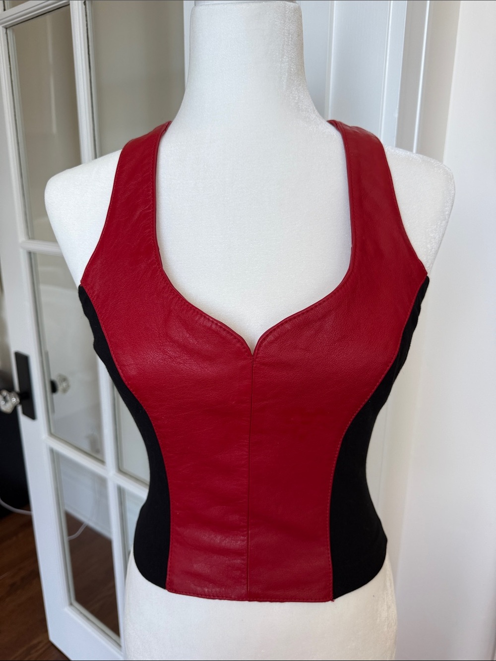 Vintage Genuine Leather Red and Black Leather-Panel Tank Top - Picture 4 of 6